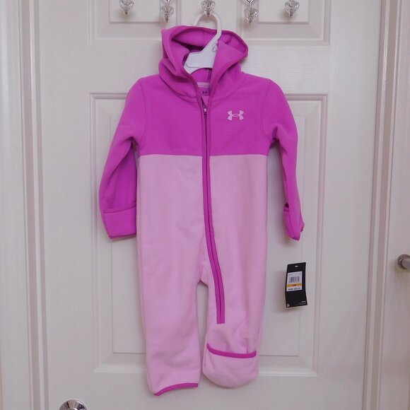 NWT Under Armour Pink Magenta One Piece Hooded Fleece sz 12 Months - Picture 1 of 1